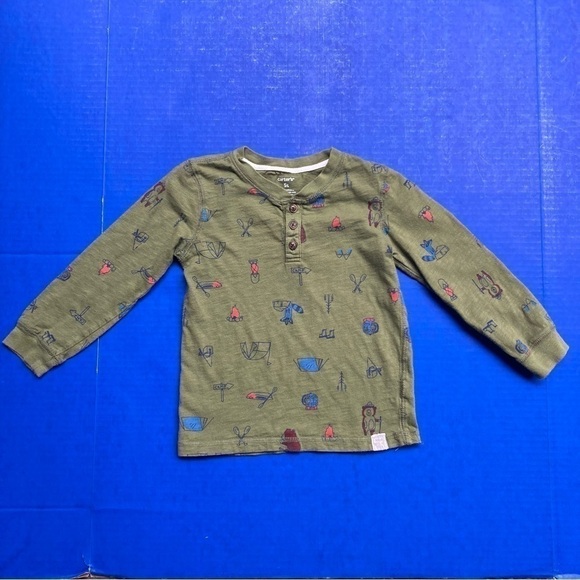 Carter’s green camping long sleeve shirt, size 5T - Picture 1 of 8